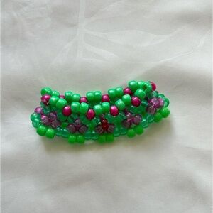 Kandi Cuff x-base bracelet Green and Pink Beads